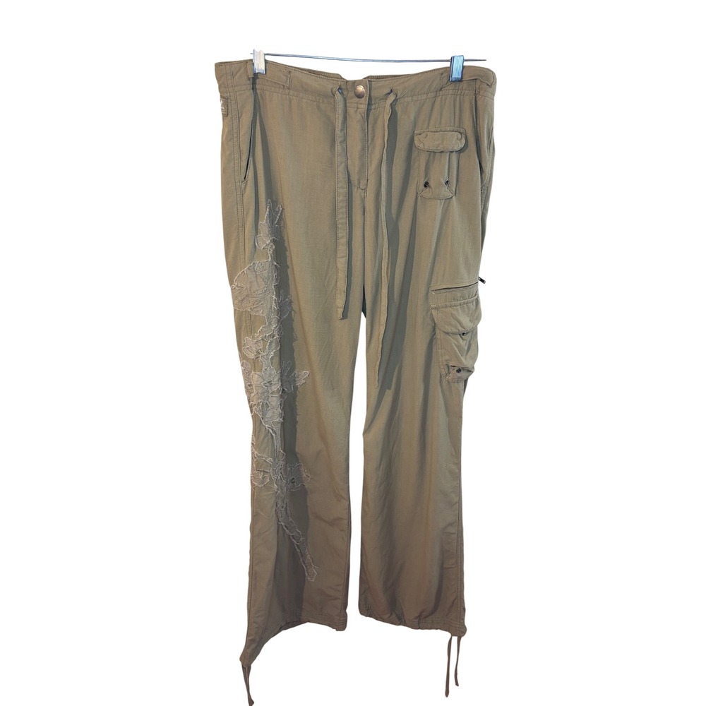 Da-Nang Surplus Indo-Chine Vintage Y2K Silk Cargo Pants Floral Lace Applique M